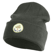 Plant a Tree Iron on Patched 12 Inch Long Knitted Beanie - Dark Grey OSFM