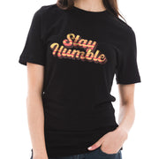 Stay Humble Graphic Design Ring Spun Combed Cotton Short Sleeve Deluxe Jersey T-Shirt - Black XS