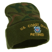 US Coast Guard Retired Logo Embroidered Camo Knit Long Cuff Beanie