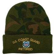 US Coast Guard Retired Logo Embroidered Camo Knit Long Cuff Beanie