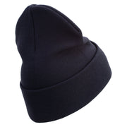 The Few The Proud US Marine Logo Embroidered 12 Inch Solid Knit Cuff Long Beanie Made in USA - Navy OSFM