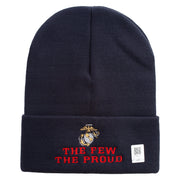 The Few The Proud US Marine Logo Embroidered 12 Inch Solid Knit Cuff Long Beanie Made in USA - Navy OSFM