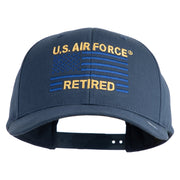 US Air Force Retired with Flag Embroidered Retro Cotton Blend Snapback Cap - Navy OSFM
