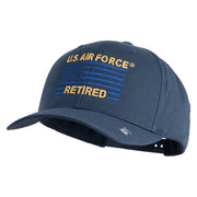 US Air Force Retired with Flag Embroidered Retro Cotton Blend Snapback Cap - Navy OSFM