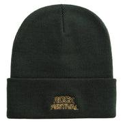 Rock Fest Embroidered 12 Inch Long Knitted Beanie - Olive OSFM