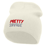 Pretty Savage Embroidered 8 Inch Acrylic Short Beanie - White OSFM