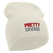 Pretty Savage Embroidered 8 Inch Acrylic Short Beanie - White OSFM