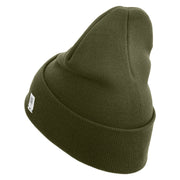 The Few The Proud US Marine Logo Embroidered 12 Inch Solid Knit Cuff Long Beanie Made in USA - Olive OSFM