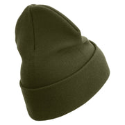 The Few The Proud US Marine Logo Embroidered 12 Inch Solid Knit Cuff Long Beanie Made in USA - Olive OSFM