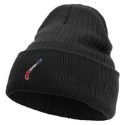 Made in USA Chile Map with Flag Logo Embroidered Heavy Ribbed Cuff Beanie - Black OSFM