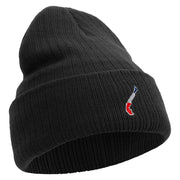 Made in USA Chile Map with Flag Logo Embroidered Heavy Ribbed Cuff Beanie - Black OSFM