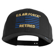US Air Force Retired with Flag Embroidered Retro Cotton Blend Snapback Cap - Black OSFM