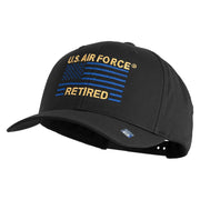 US Air Force Retired with Flag Embroidered Retro Cotton Blend Snapback Cap - Black OSFM