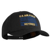 US Air Force Retired with Flag Embroidered Retro Cotton Blend Snapback Cap - Black OSFM