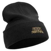 Rock Fest Embroidered 12 Inch Long Knitted Beanie - Black OSFM