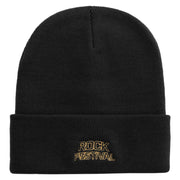 Rock Fest Embroidered 12 Inch Long Knitted Beanie - Black OSFM