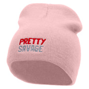 Pretty Savage Embroidered 8 Inch Acrylic Short Beanie - Pink OSFM