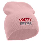 Pretty Savage Embroidered 8 Inch Acrylic Short Beanie - Pink OSFM