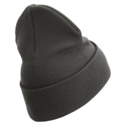The Few The Proud US Marine Logo Embroidered 12 Inch Solid Knit Cuff Long Beanie Made in USA - Charcoal OSFM