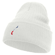 Made in USA Chile Map with Flag Logo Embroidered Heavy Ribbed Cuff Beanie - White OSFM