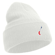 Made in USA Chile Map with Flag Logo Embroidered Heavy Ribbed Cuff Beanie - White OSFM