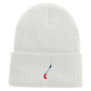 Made in USA Chile Map with Flag Logo Embroidered Heavy Ribbed Cuff Beanie - White OSFM