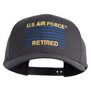 US Air Force Retired with Flag Embroidered Retro Cotton Blend Snapback Cap - Charcoal OSFM