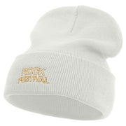 Rock Fest Embroidered 12 Inch Long Knitted Beanie - White OSFM