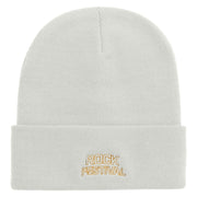 Rock Fest Embroidered 12 Inch Long Knitted Beanie - White OSFM