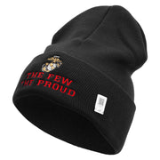 The Few The Proud US Marine Logo Embroidered 12 Inch Solid Knit Cuff Long Beanie Made in USA - Black OSFM