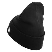 The Few The Proud US Marine Logo Embroidered 12 Inch Solid Knit Cuff Long Beanie Made in USA - Black OSFM