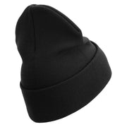 The Few The Proud US Marine Logo Embroidered 12 Inch Solid Knit Cuff Long Beanie Made in USA - Black OSFM