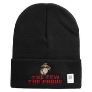 The Few The Proud US Marine Logo Embroidered 12 Inch Solid Knit Cuff Long Beanie Made in USA - Black OSFM