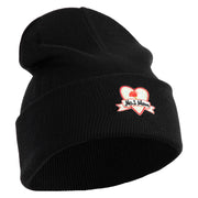 Iridescent "No.1 Mom" Heart Iron on Patched 12 Inch Long Knitted Beanie - Black OSFM