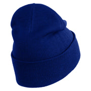 Iridescent "No.1 Mom" Heart Iron on Patched 12 Inch Long Knitted Beanie - Royal OSFM