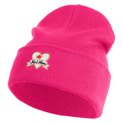 Iridescent "No.1 Mom" Heart Iron on Patched 12 Inch Long Knitted Beanie - Magenta OSFM