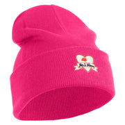 Iridescent "No.1 Mom" Heart Iron on Patched 12 Inch Long Knitted Beanie - Magenta OSFM