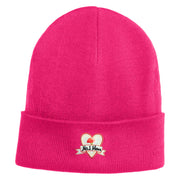Iridescent "No.1 Mom" Heart Iron on Patched 12 Inch Long Knitted Beanie - Magenta OSFM