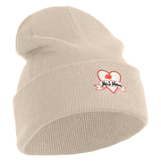 Iridescent "No.1 Mom" Heart Iron on Patched 12 Inch Long Knitted Beanie - Birch OSFM