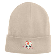Iridescent "No.1 Mom" Heart Iron on Patched 12 Inch Long Knitted Beanie - Birch OSFM