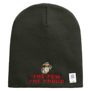 The Few The Proud US Marine Symbol Embroidered 8 Inch Solid Knit Short Beanie Made in USA - Graphite OSFM