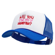 Will You Be My Valentine Embroidered Summer Foam Mesh Trucker Cap - Navy OSFM