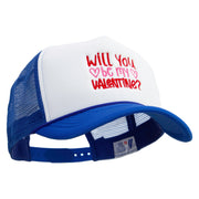 Will You Be My Valentine Embroidered Summer Foam Mesh Trucker Cap - Navy OSFM