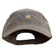 Nebraska Map Outline Embroidered Garment Washed Adjustable Army Cap - Olive-Green OSFM