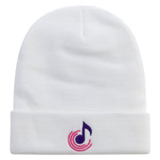 Abstract Music Note Embroidered 12 Inch Long Knitted Beanie - White OSFM