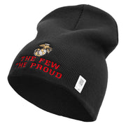 The Few The Proud US Marine Symbol Embroidered 8 Inch Solid Knit Short Beanie Made in USA - Black OSFM