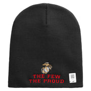 The Few The Proud US Marine Symbol Embroidered 8 Inch Solid Knit Short Beanie Made in USA - Black OSFM