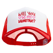 Will You Be My Valentine Embroidered Summer Foam Mesh Trucker Cap - Red-White OSFM