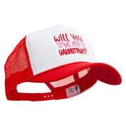 Will You Be My Valentine Embroidered Summer Foam Mesh Trucker Cap - Red-White OSFM