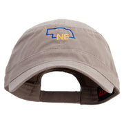 Nebraska Map Outline Embroidered Garment Washed Adjustable Army Cap - Khaki OSFM